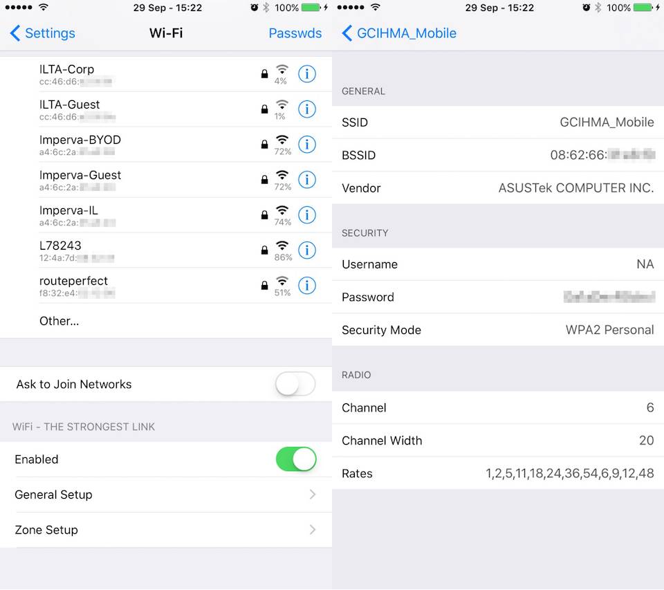 Viewing store WiFi passwords iOS 15