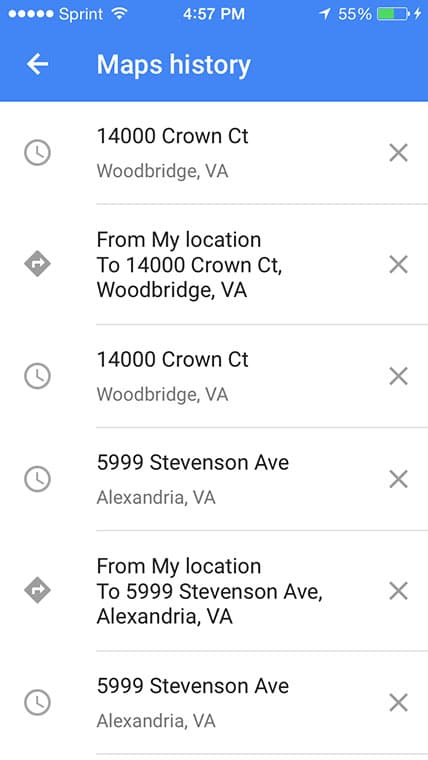 Google Maps location history iOS 8