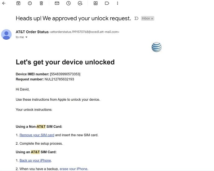 AT&T request to unlock iPhone