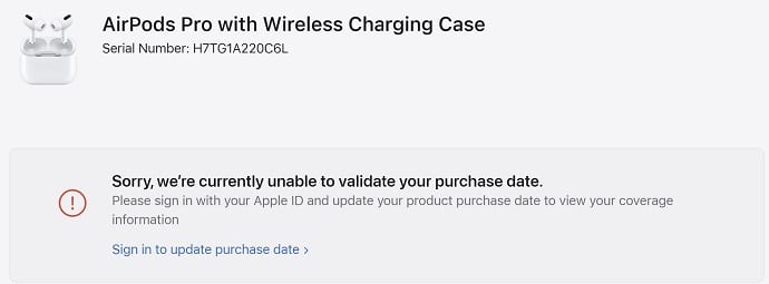 AirPods Purchase Date not Validated