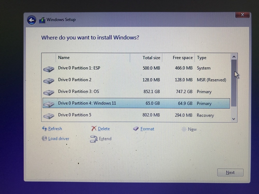 Windows 11 beta custom partition